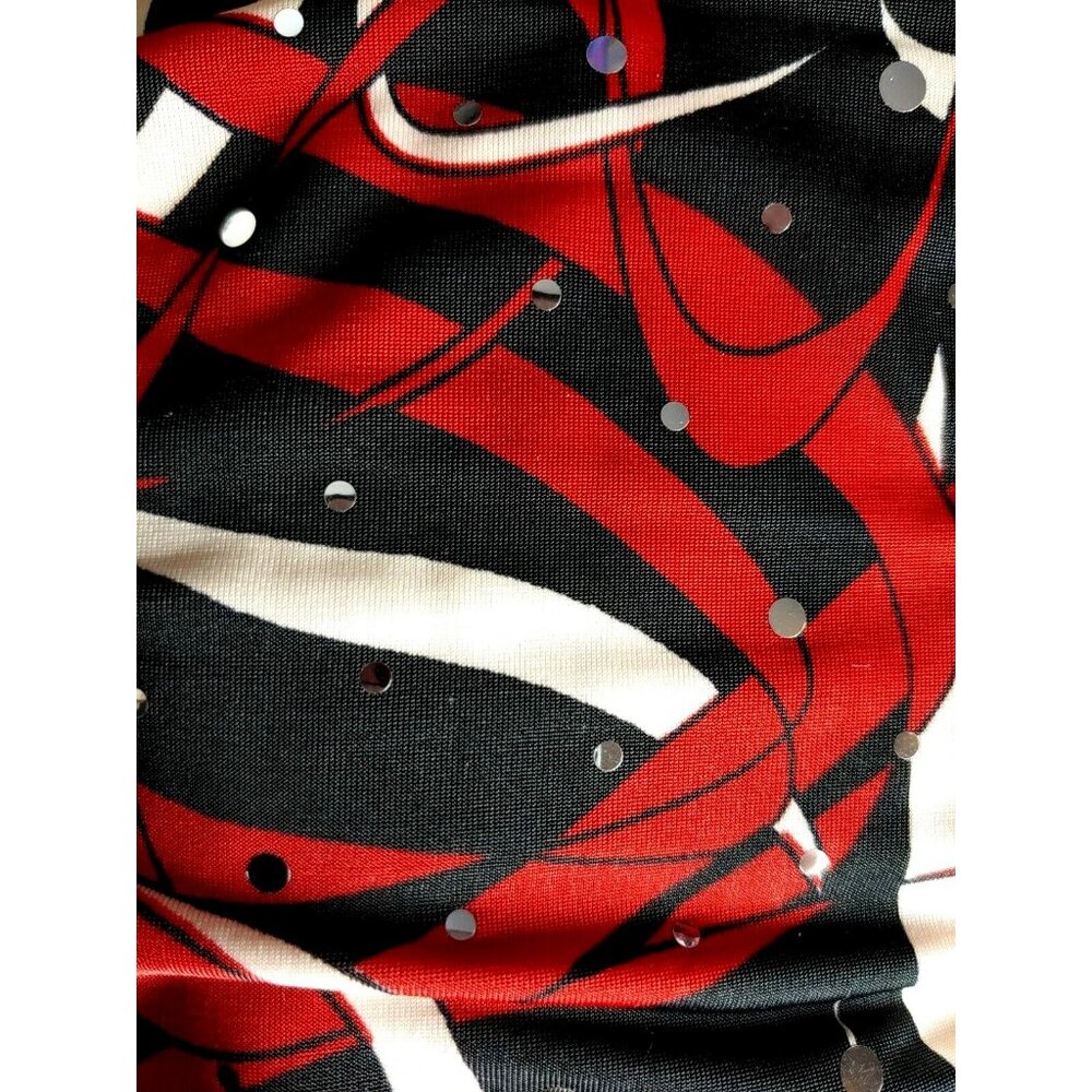 Agenda Womens Petite M Sequin Top Blouse Red Black - Picture 8 of 10